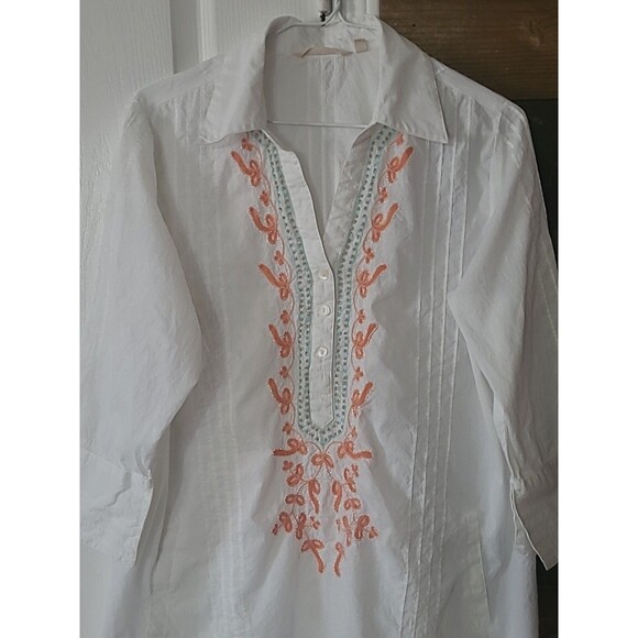 SOFT SURROUNDINGS Tunic Shirt Women L White Embroidered 3/4 Sleeve Boho Peasant - Picture 4 of 12